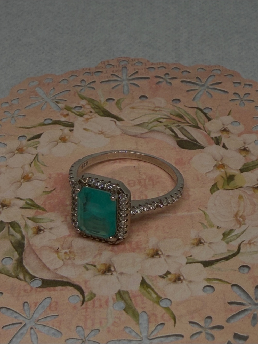 Genuine Paraiba Tourmaline & CZ Halo Ring in 925 Sterling Silver - Picture 6 of 7